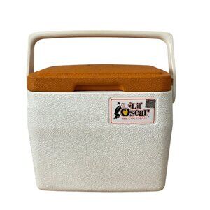 Vintage Coleman Lil Oscar Cooler 5272 Retro Orange White Cup Holder Top 1979
